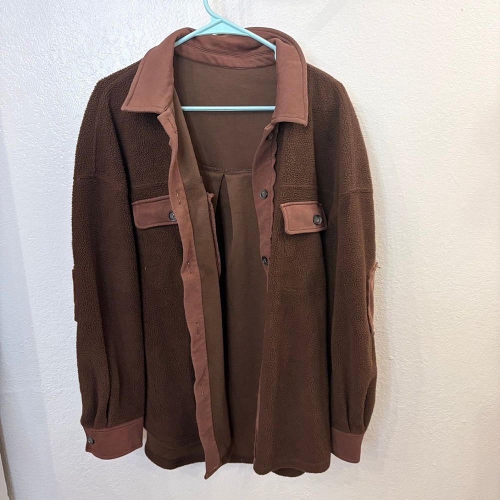 Amazon Women's Brown Lightweight Fleece Shacket Jacket